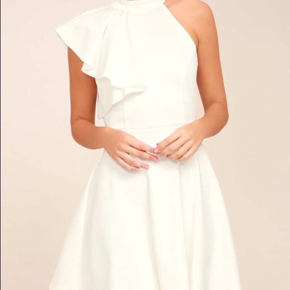 Chic Goals White One-Shoulder Skater Dress